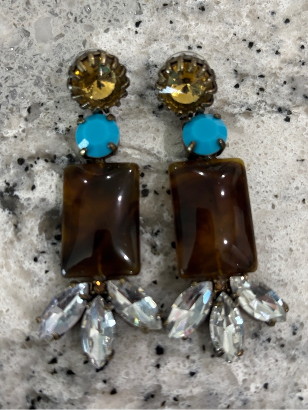 J.Crew. Turquoise & Brown Statement Drop Earrings - Gold Accent